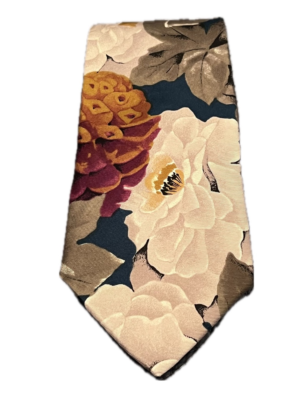 Vintage Floral Men's Tie in Cream, Navy & Burgundy